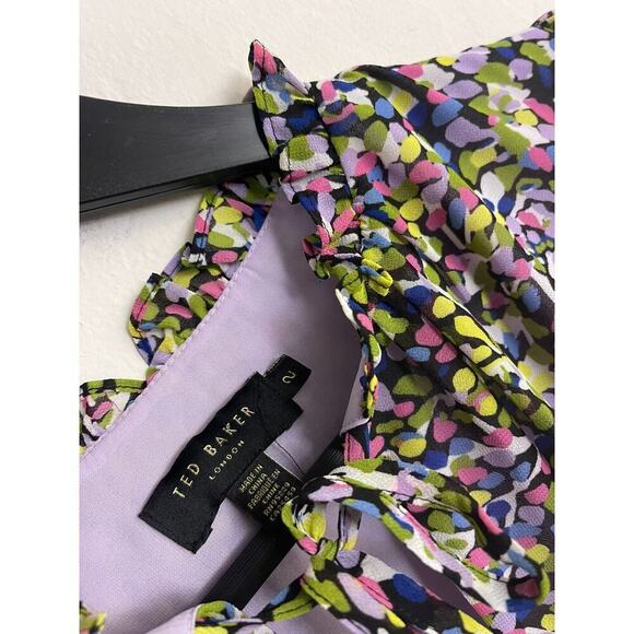Ted Baker 2 USA 6 Dress Karlie Long Sleeve Floral Poet Sleeve Smocked Waist - Picture 6 of 12